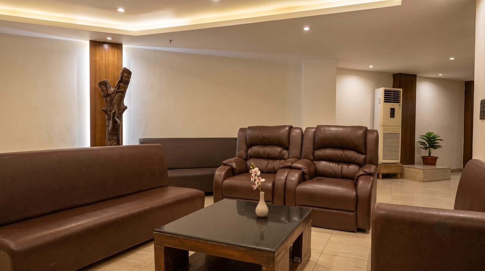 Low seating in the lounge beside the lobby