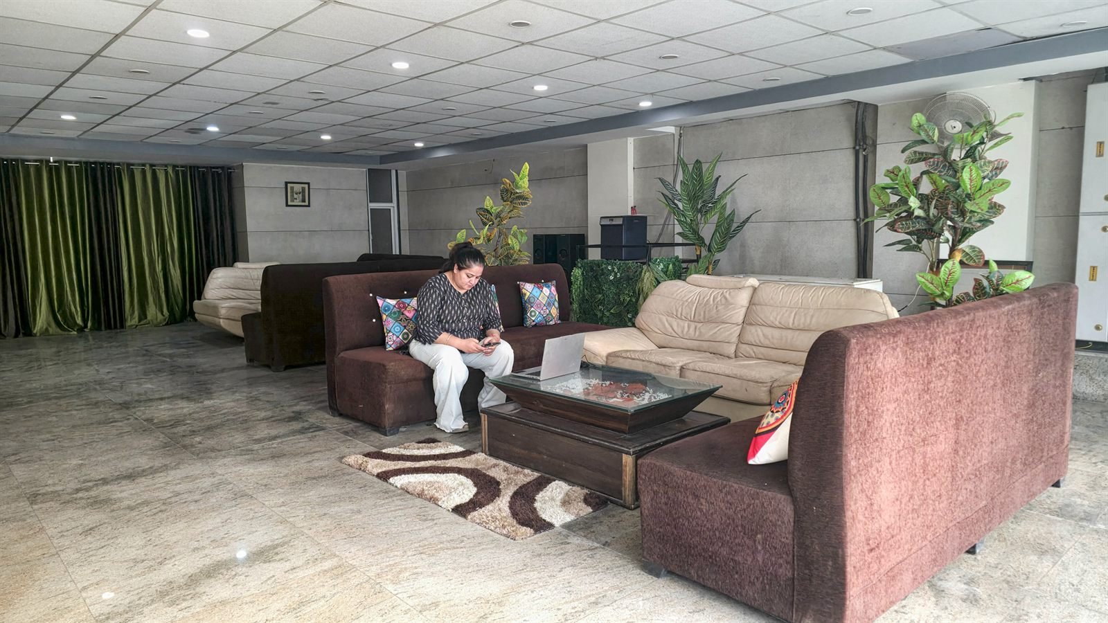 The ground-floor lounge, sofas set around a low table