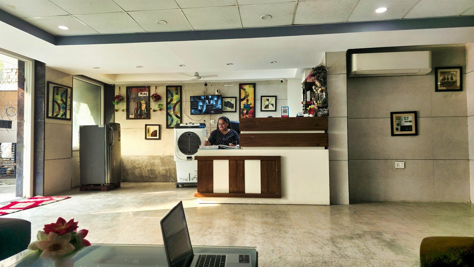 The reception desk, staffed around the clock